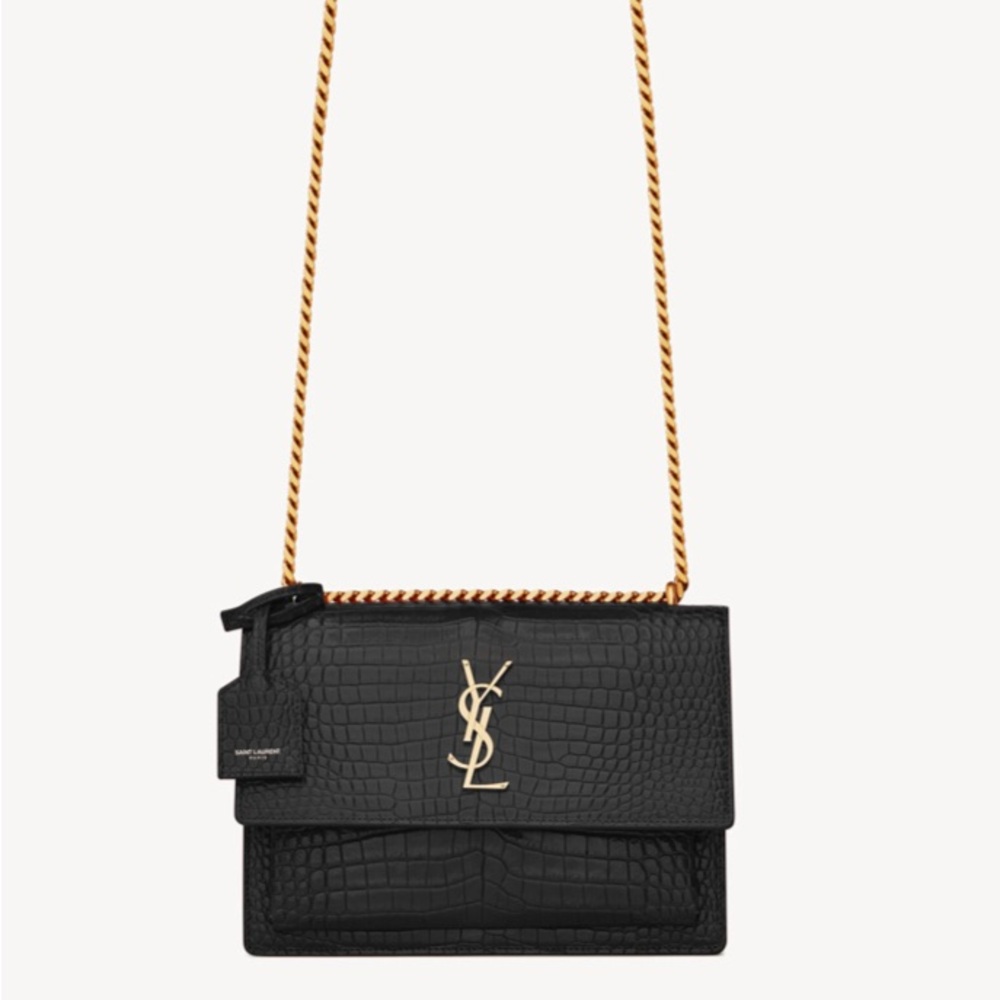 Saint Laurent Black Crossbody Bag with Gold Chain